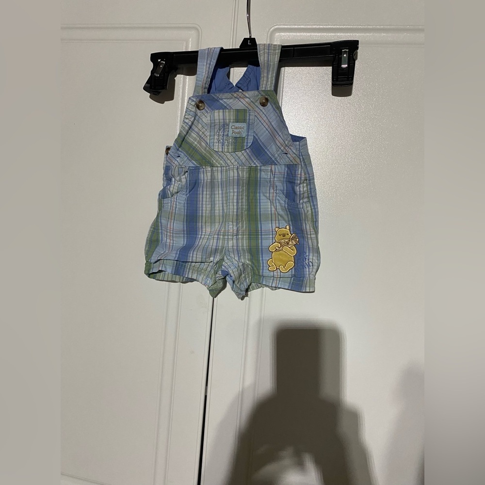 Pooh Plaid Blue and Green Kids Overalls